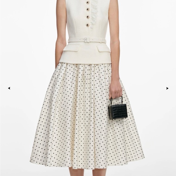 2026 Authentic self portrait CREAM BOUCLE POLKA DOT MIDI DRESS - Picture 2 of 12